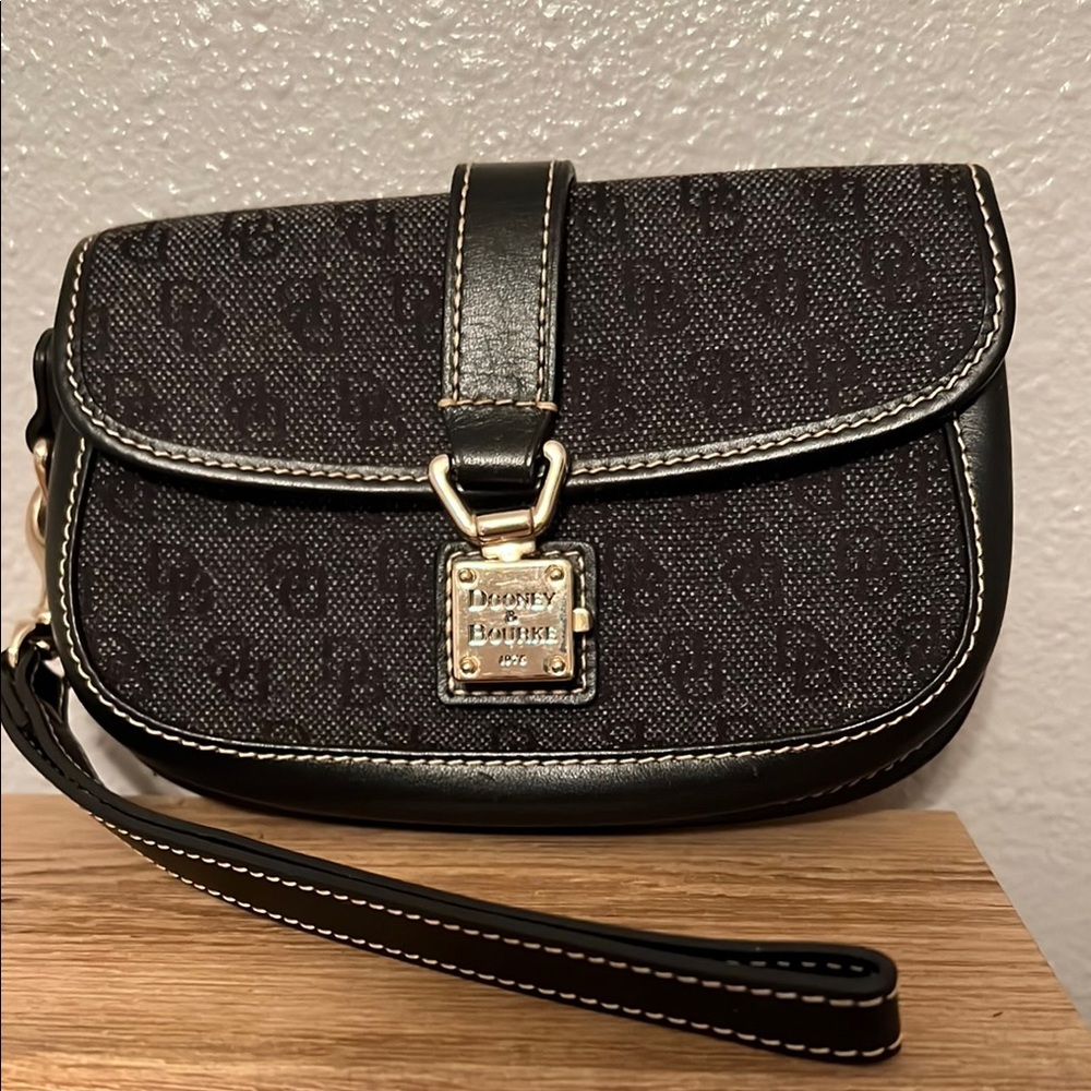 Dooney & Bourke Black denim with leather trim Wristlet 6.5x4.5